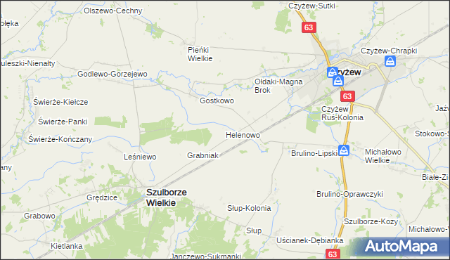 mapa Helenowo gmina Szulborze Wielkie, Helenowo gmina Szulborze Wielkie na mapie Targeo