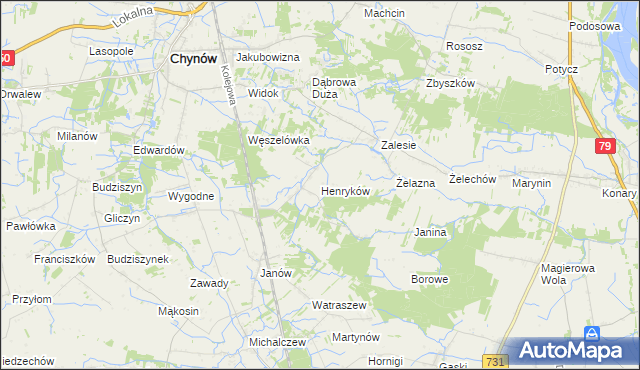 mapa Henryków gmina Chynów, Henryków gmina Chynów na mapie Targeo