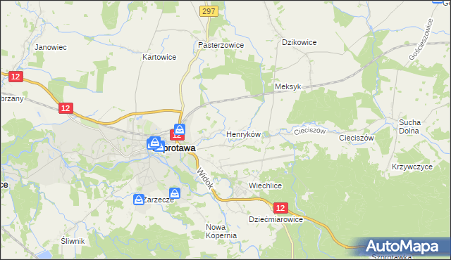 mapa Henryków gmina Szprotawa, Henryków gmina Szprotawa na mapie Targeo