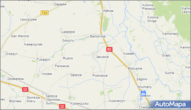 mapa Jakubice, Jakubice na mapie Targeo