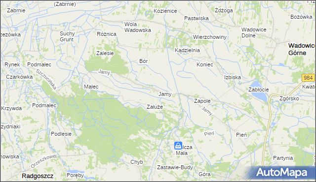 mapa Jamy gmina Wadowice Górne, Jamy gmina Wadowice Górne na mapie Targeo