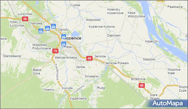 mapa Janików gmina Kozienice, Janików gmina Kozienice na mapie Targeo