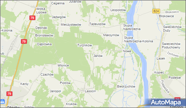 mapa Janów gmina Ożarów, Janów gmina Ożarów na mapie Targeo