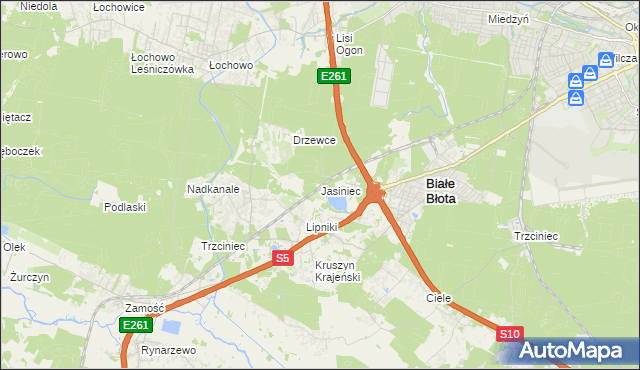 mapa Jasiniec gmina Białe Błota, Jasiniec gmina Białe Błota na mapie Targeo