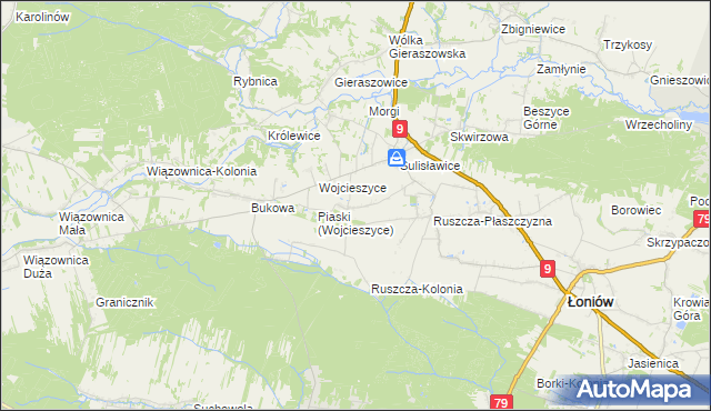 mapa Jeziory gmina Łoniów, Jeziory gmina Łoniów na mapie Targeo