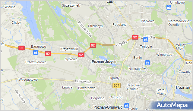 mapa Jeżyce gmina Poznań, Jeżyce gmina Poznań na mapie Targeo