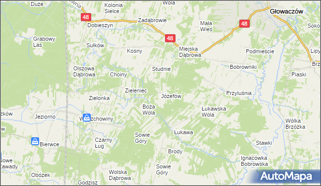 mapa Józefów gmina Głowaczów, Józefów gmina Głowaczów na mapie Targeo
