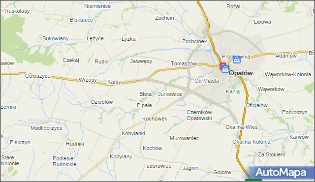 mapa Jurkowice gmina Opatów, Jurkowice gmina Opatów na mapie Targeo