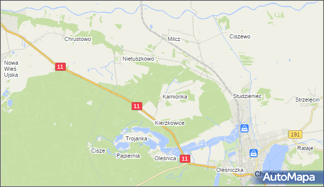 mapa Kamionka gmina Chodzież, Kamionka gmina Chodzież na mapie Targeo