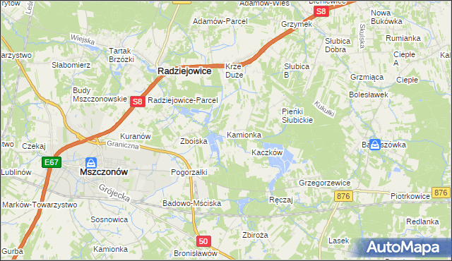 mapa Kamionka gmina Radziejowice, Kamionka gmina Radziejowice na mapie Targeo