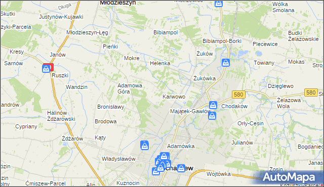 mapa Karwowo gmina Sochaczew, Karwowo gmina Sochaczew na mapie Targeo