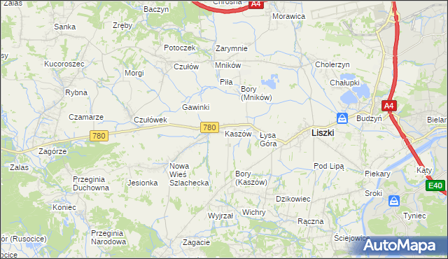 mapa Kaszów gmina Liszki, Kaszów gmina Liszki na mapie Targeo