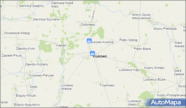 mapa Klukowo powiat wysokomazowiecki, Klukowo powiat wysokomazowiecki na mapie Targeo