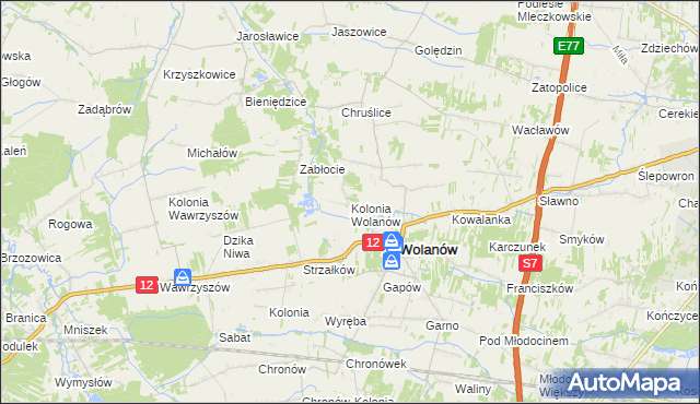 mapa Kolonia Wolanów, Kolonia Wolanów na mapie Targeo