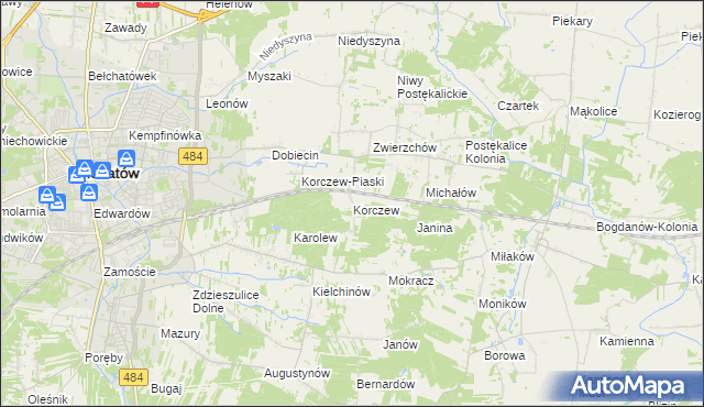 mapa Korczew gmina Bełchatów, Korczew gmina Bełchatów na mapie Targeo