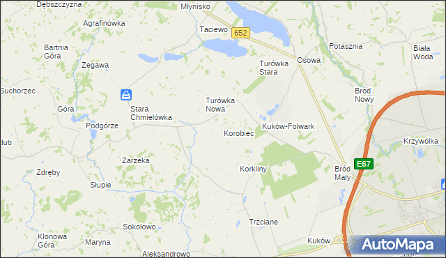 mapa Korobiec, Korobiec na mapie Targeo