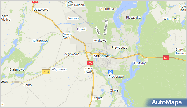 mapa Koronowo powiat bydgoski, Koronowo powiat bydgoski na mapie Targeo