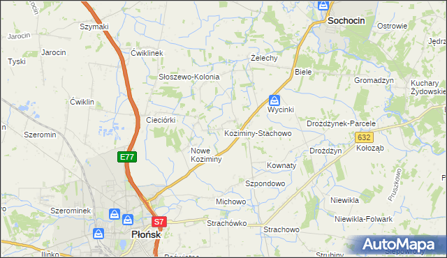 mapa Koziminy-Stachowo, Koziminy-Stachowo na mapie Targeo