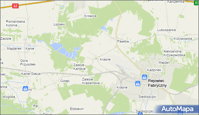 mapa Krasne gmina Rejowiec Fabryczny, Krasne gmina Rejowiec Fabryczny na mapie Targeo