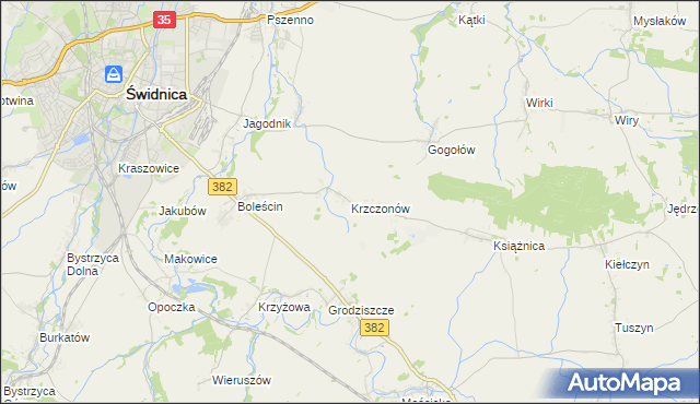 mapa Krzczonów gmina Świdnica, Krzczonów gmina Świdnica na mapie Targeo