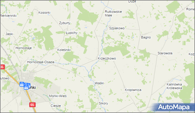 mapa Krzeczkowo gmina Mońki, Krzeczkowo gmina Mońki na mapie Targeo