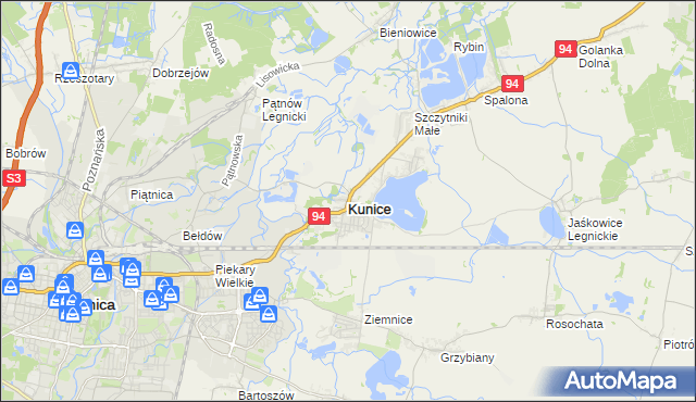 mapa Kunice powiat legnicki, Kunice powiat legnicki na mapie Targeo