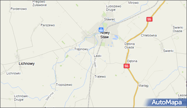 mapa Laski gmina Nowy Staw, Laski gmina Nowy Staw na mapie Targeo