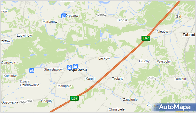 mapa Lasków gmina Dąbrówka, Lasków gmina Dąbrówka na mapie Targeo