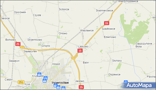 mapa Latkowo gmina Inowrocław, Latkowo gmina Inowrocław na mapie Targeo