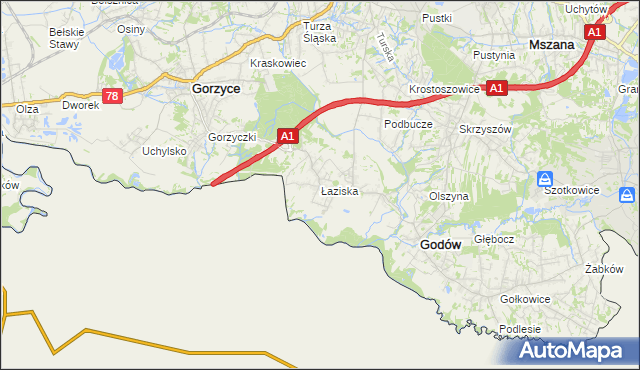 mapa Łaziska gmina Godów, Łaziska gmina Godów na mapie Targeo