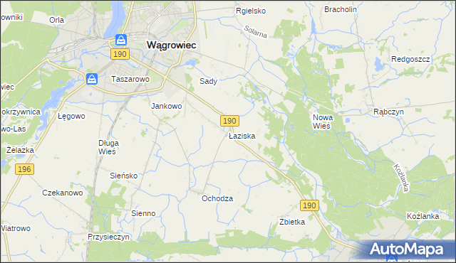 mapa Łaziska gmina Wągrowiec, Łaziska gmina Wągrowiec na mapie Targeo