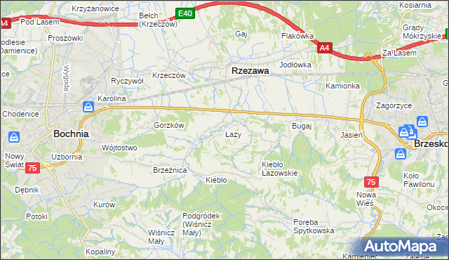 mapa Łazy gmina Rzezawa, Łazy gmina Rzezawa na mapie Targeo