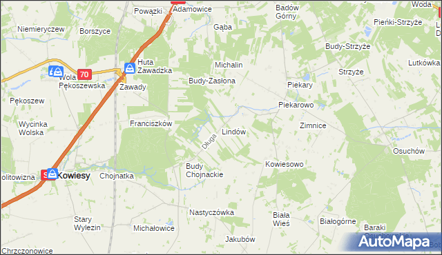 mapa Lindów gmina Mszczonów, Lindów gmina Mszczonów na mapie Targeo