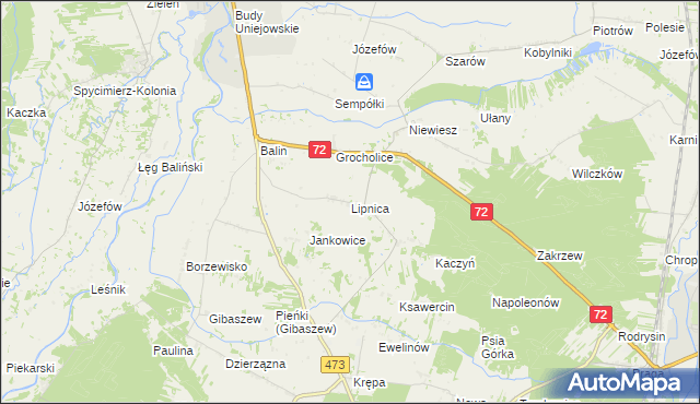 mapa Lipnica gmina Poddębice, Lipnica gmina Poddębice na mapie Targeo