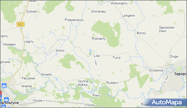 mapa Liski gmina Sępopol, Liski gmina Sępopol na mapie Targeo