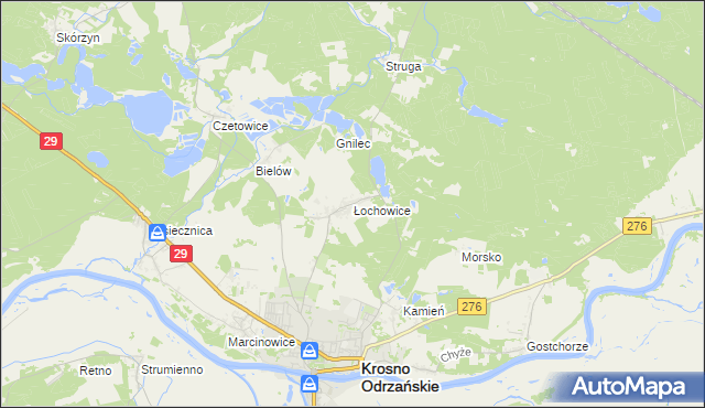 mapa Łochowice gmina Krosno Odrzańskie, Łochowice gmina Krosno Odrzańskie na mapie Targeo