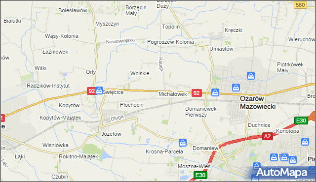 mapa Michałówek gmina Ożarów Mazowiecki, Michałówek gmina Ożarów Mazowiecki na mapie Targeo