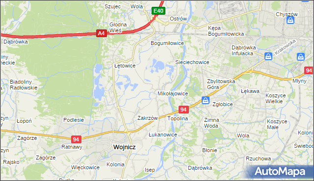 mapa Mikołajowice gmina Wierzchosławice, Mikołajowice gmina Wierzchosławice na mapie Targeo
