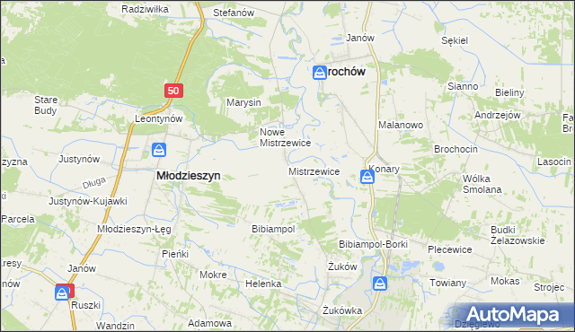 mapa Mistrzewice, Mistrzewice na mapie Targeo