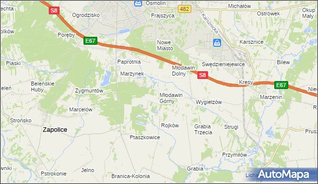 mapa Młodawin Górny, Młodawin Górny na mapie Targeo
