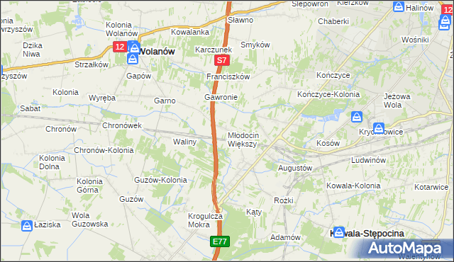 mapa Młodocin Większy, Młodocin Większy na mapie Targeo
