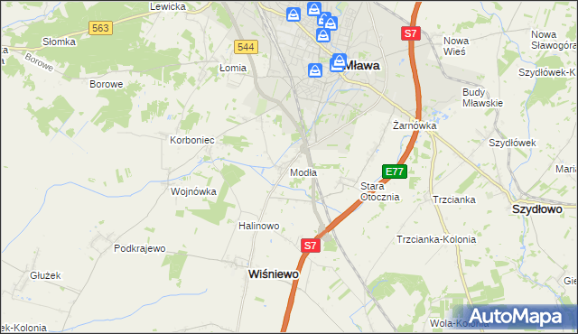 mapa Modła gmina Wiśniewo, Modła gmina Wiśniewo na mapie Targeo