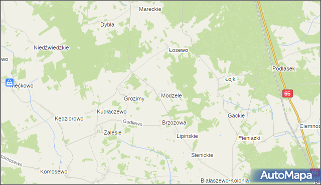 mapa Modzele gmina Grajewo, Modzele gmina Grajewo na mapie Targeo