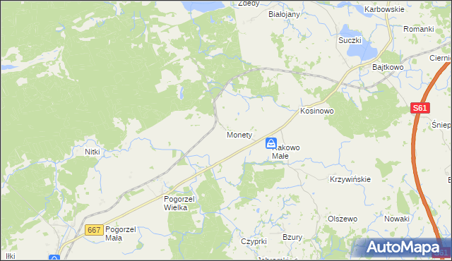 mapa Monety gmina Biała Piska, Monety gmina Biała Piska na mapie Targeo