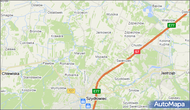 mapa Mszadla gmina Szydłowiec, Mszadla gmina Szydłowiec na mapie Targeo