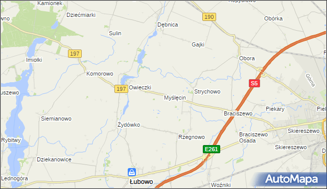 mapa Myślęcin gmina Łubowo, Myślęcin gmina Łubowo na mapie Targeo