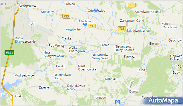 mapa Niedarczów Górny-Wieś, Niedarczów Górny-Wieś na mapie Targeo