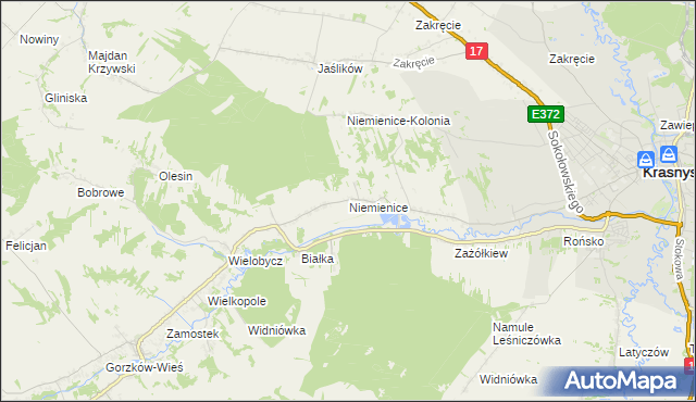 mapa Niemienice gmina Krasnystaw, Niemienice gmina Krasnystaw na mapie Targeo