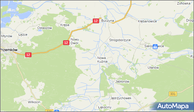mapa Nowa Kuźnia gmina Radwanice, Nowa Kuźnia gmina Radwanice na mapie Targeo