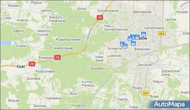 mapa Nowy Świat gmina Bełchatów, Nowy Świat gmina Bełchatów na mapie Targeo